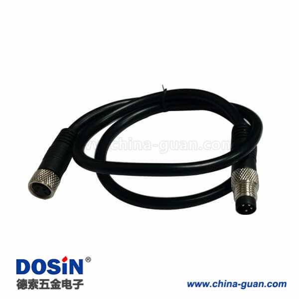 M8电缆插头注塑成型式直式4芯公插头转母插头接1米24AWG线