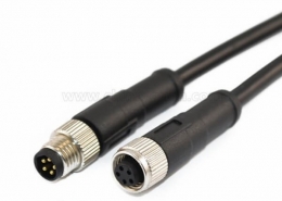 M8电缆插头5芯公转母直式注塑线材接1米24AWG线