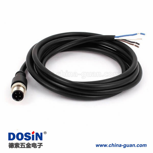 注塑线M12-4P直头A扣不带屏蔽公头单边注塑连接器接头2M AWG22