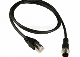 M12网线D Code 4芯公头转RJ45公头不带屏蔽注塑电缆1M AWG22