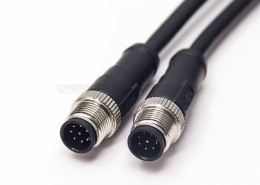 m12电缆插头单边直式8芯注塑线A型公头不带屏蔽1M AWG22 2条装