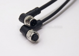 m12电缆弯母头A编码3芯不带屏蔽工业防水连接器1M AWG22