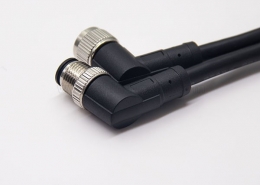 m12电缆信号线5芯90度公对母A编码工业防水插头不带屏蔽1M AWG22