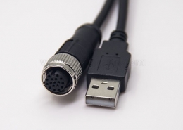 m12转USB接线180度m12A型17芯转USB Type A公头