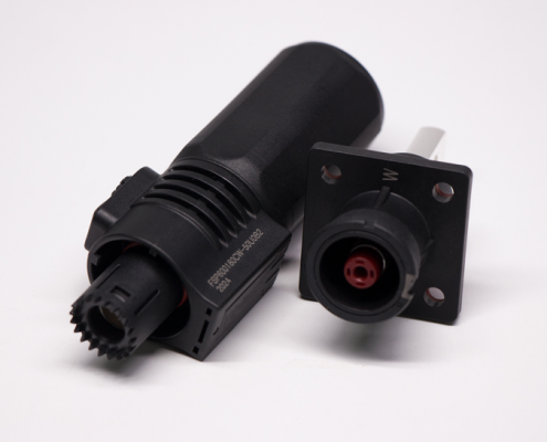 储能高压连接器350A插头插座12mm黑色IP67防水直式铜牌连接