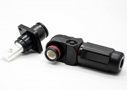 高压大电流连接器12mm黑色IP65 350A带孔铜牌弯式插头插座一套