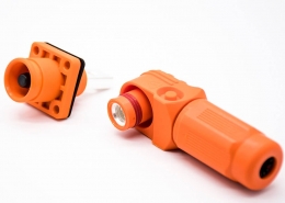 新能源汽车换电连接器弯式8mm橙色IP65 200A插头插座对接款