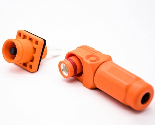 新能源汽车换电连接器弯式8mm橙色IP65 200A插头插座对接款