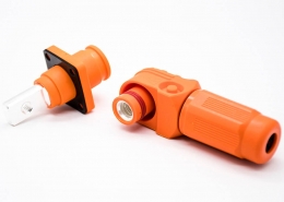 大电流防水连接器弯式IP65插头插座12mm橙色250A储能连接器