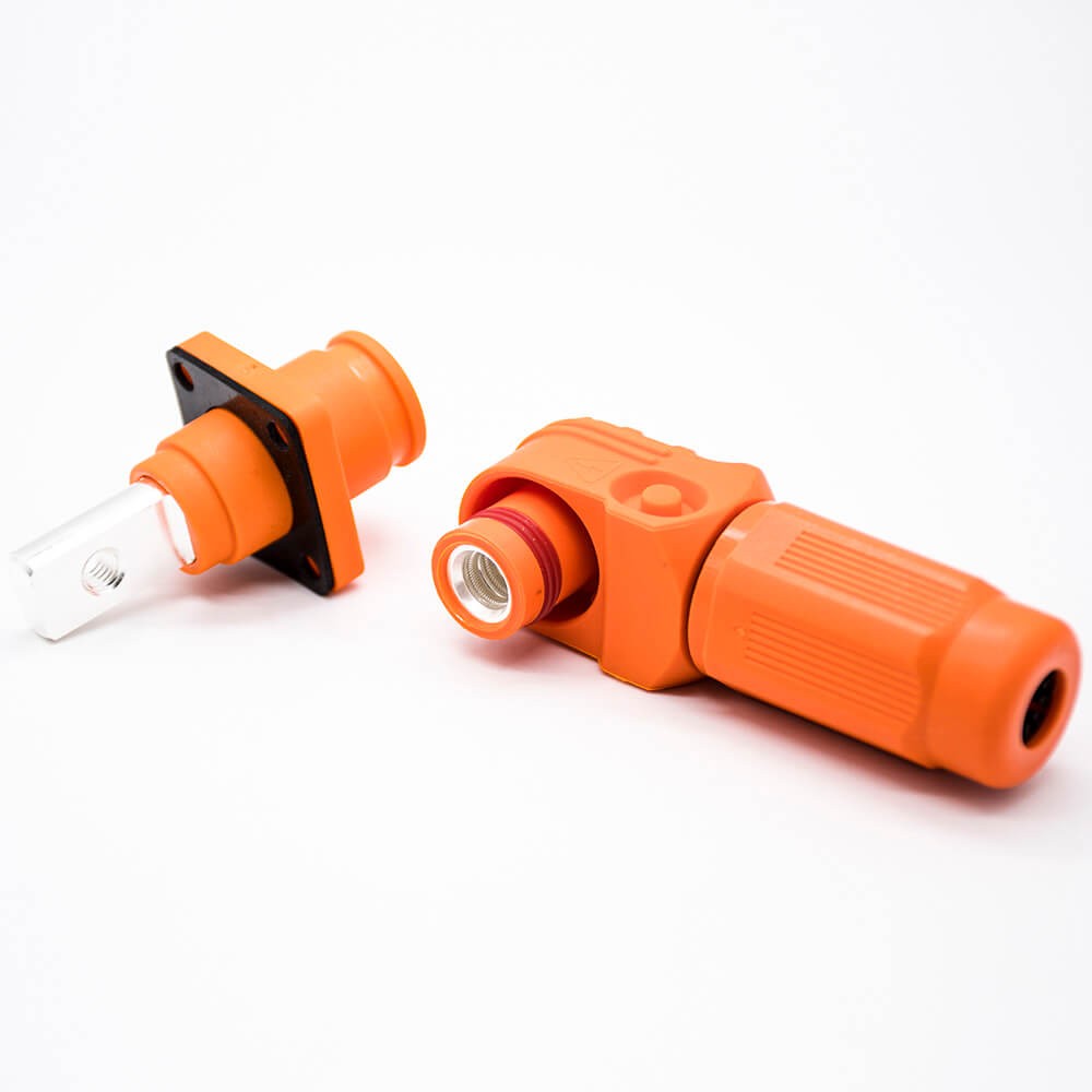 新能源高压防水大电流连接器100A弯式6mm橙色IP65插头插座一对
