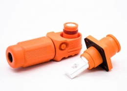 新能源储能连接器IP65防水弯式插头插座12mm橙色300A铜牌带孔插座