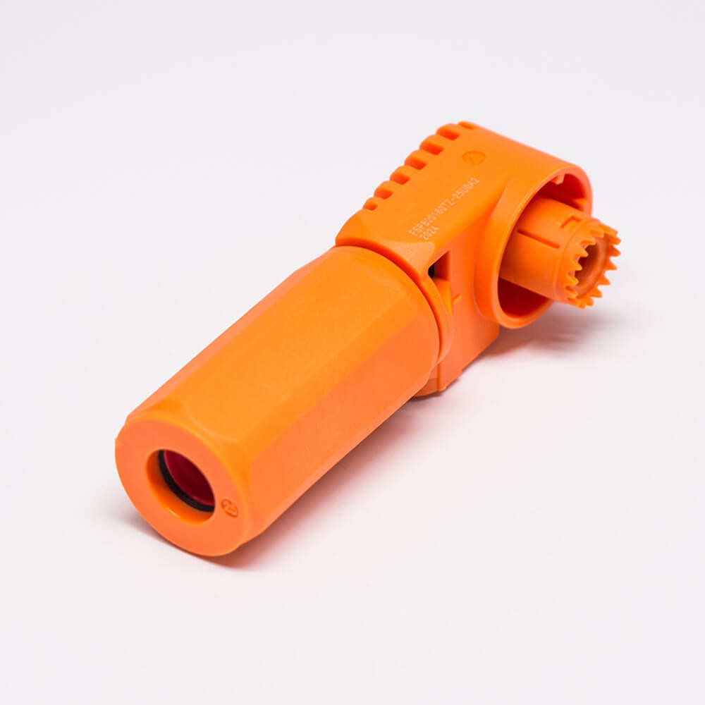 单芯防水连接器IP67橙色弯式6mm70A带孔铜牌公母对接
