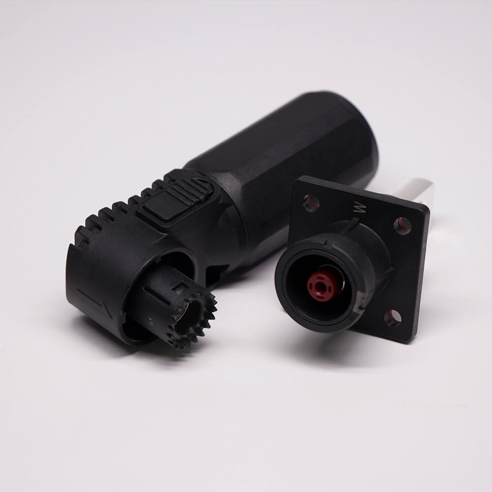 单芯大电流连接器弯式8mm黑色插头插座一套125A带孔铜牌连接