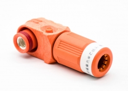 高压大电流连接器8mm弯式插头IP67单芯塑料200A接线橙色