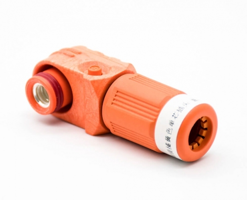 高压大电流连接器8mm弯式插头IP67单芯塑料200A接线橙色