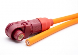 储能连接器IP67塑料红色8mm单芯120A接线弯式插头25平方线长30CM