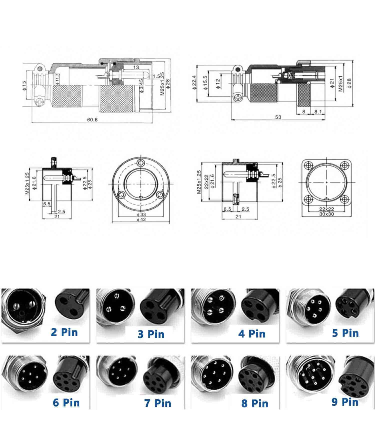 GX25航空插头插座10芯大圆盘直式公母连接器5套