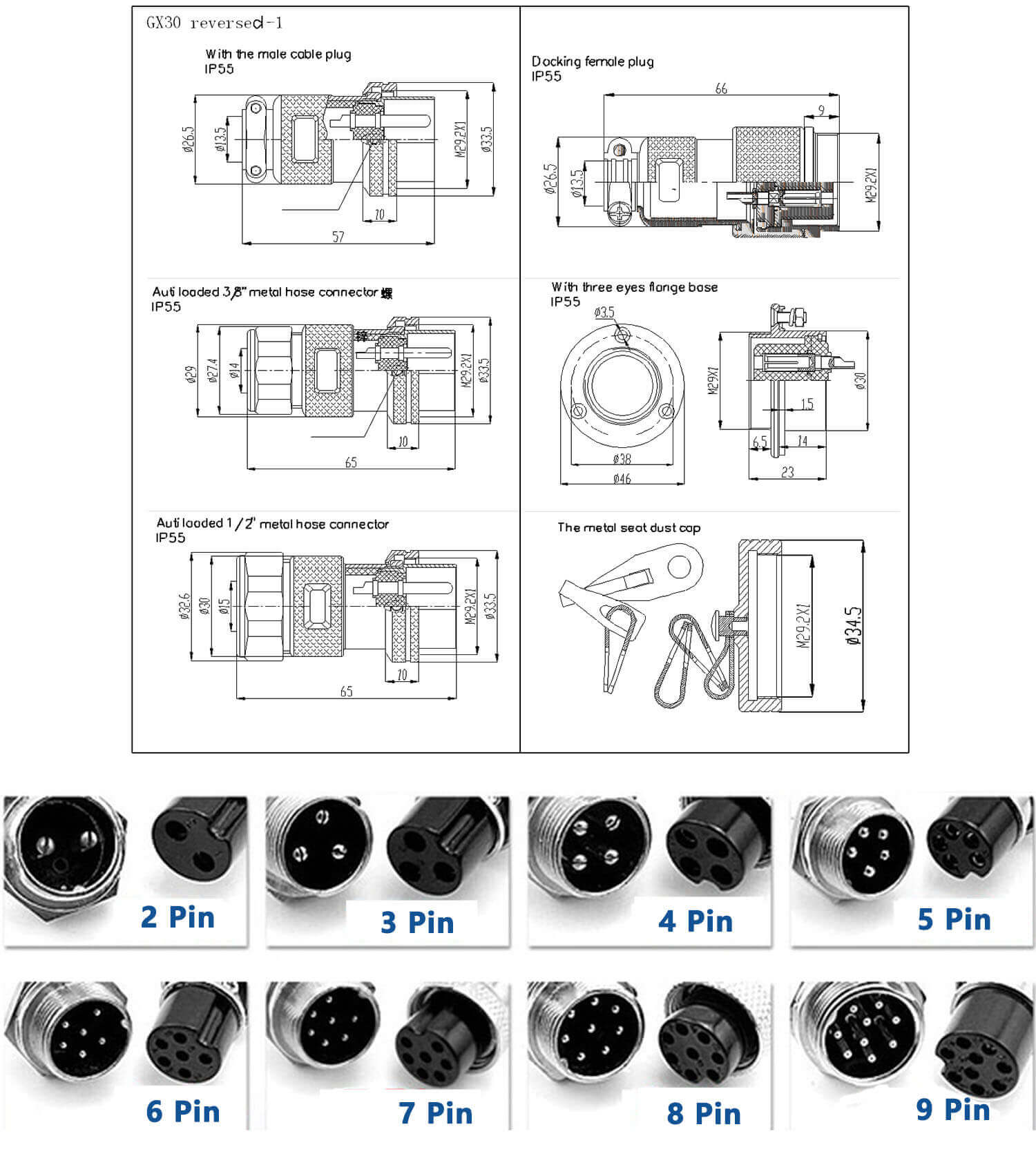 GX30-7芯法兰安装公母插头插座电子连接器