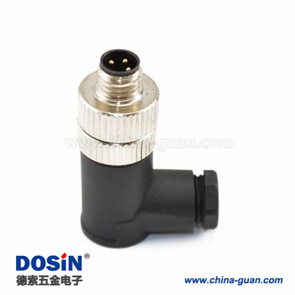 M8插头IP67防水90度弯角组装式接线3芯A型公插头工业航空连接器