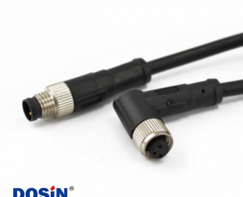 M8公转母注塑线材连接器直式公头转3芯弯头母头插头连线1米24AWG