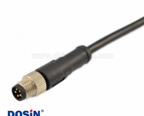 成型式M8航空插头注塑款直式5芯公头接线24AWG 75厘米