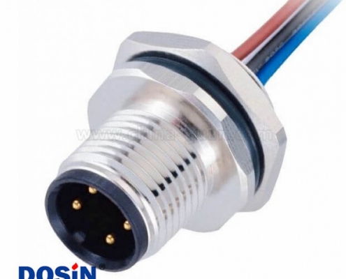 M12传感连接器 4pinA型公头直式带屏蔽后锁焊接带线1M AWG22防水