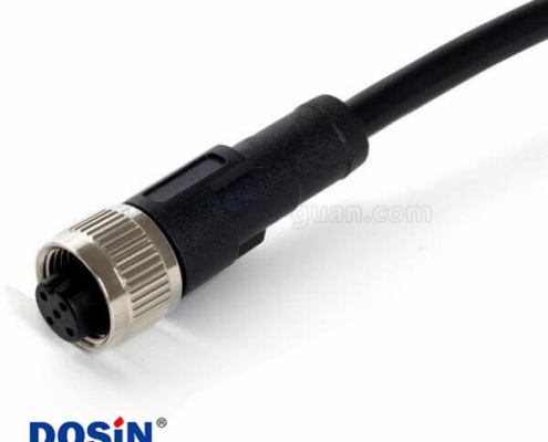 M12防水连接器 4pin A型编码预铸式带线型母头直式防水不带屏蔽插头1M AWG22