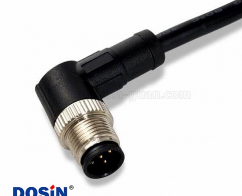 M12连接器 4pin 公头弯头A型编码屏蔽型预铸式带线型防水插头1M AWG22