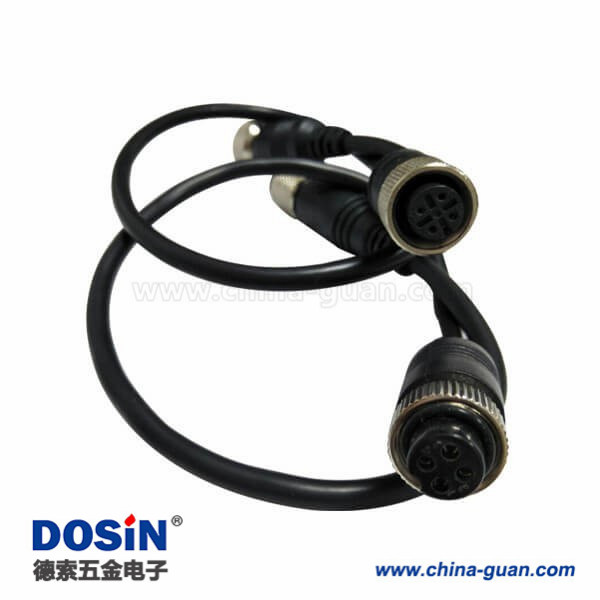 M12 4P防水接头母头转GX12 4PIN 直式A扣母头注塑线30CM AWG22
