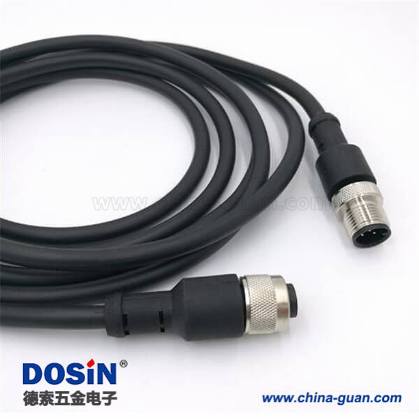 M12 4芯防水线航空双头连接器直式带线电缆2M AWG22不带屏蔽