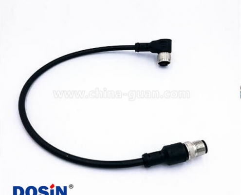 航空插头M12-4P注塑带线双头防水连接器带线1M AWG24直转弯不带屏蔽