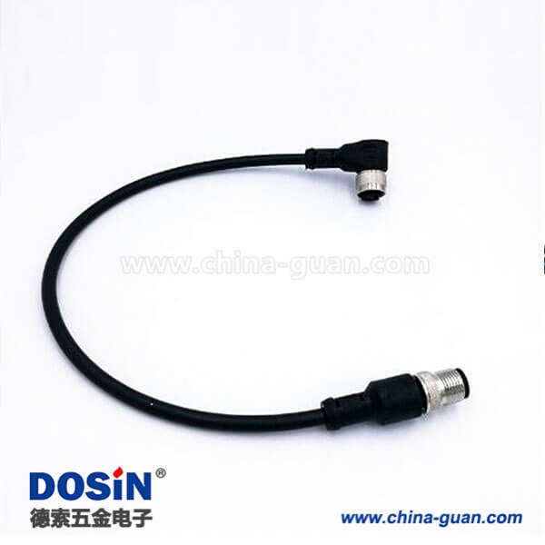 航空插头M12-4P注塑带线双头防水连接器带线1M AWG24直转弯不带屏蔽