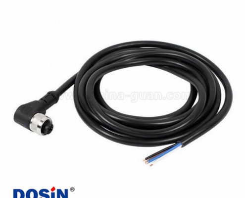 M12连接器 4pin母弯头A型编码预铸式带线型防水插头单边线1M AWG22