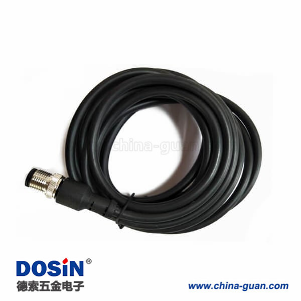 M12注塑线3芯公头单边电缆5M AWG22 IP67防水直式成型线不带屏蔽