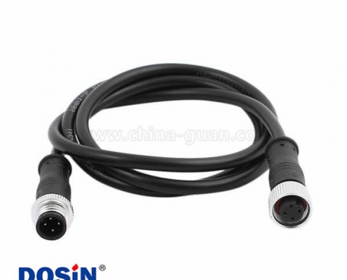 M12塑料防水头4芯A扣不带屏蔽双边注塑成型线材公转母带线1M AWG22