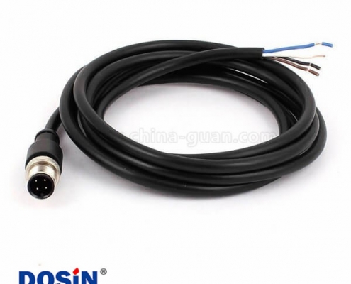 注塑线M12-4P直头A扣不带屏蔽公头单边注塑连接器接头2M AWG22