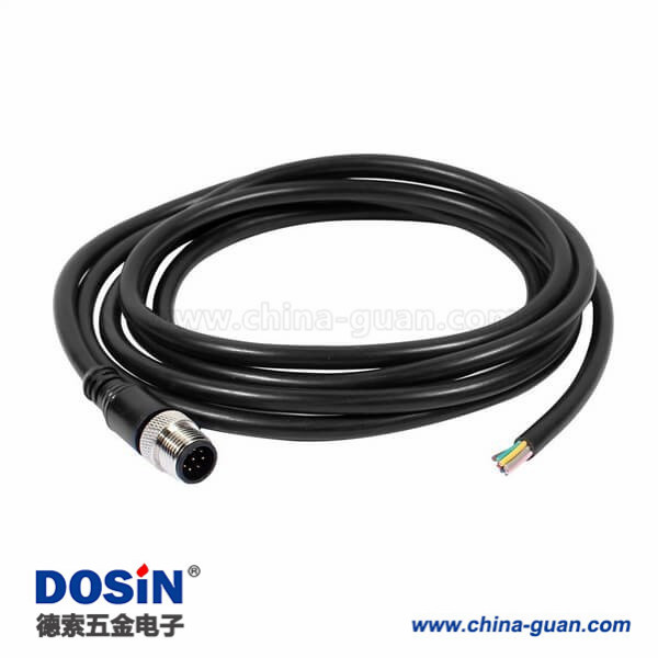 8芯M12接头A扣公头单边注塑成型线直式不带屏蔽2M AWG24