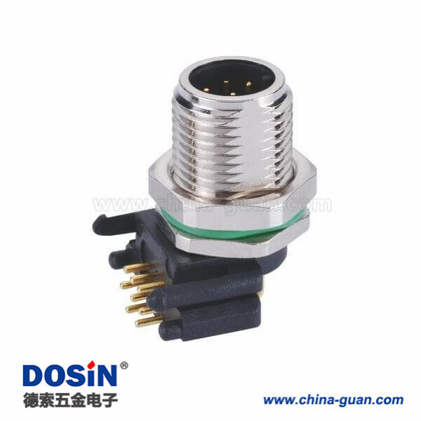 M12 8芯弯头公头PCB插板A扣防水插座连接器