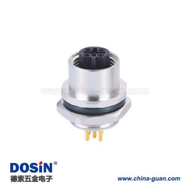 M12 5芯 B Code板端母座PCB焊接型后锁防水传感连接器