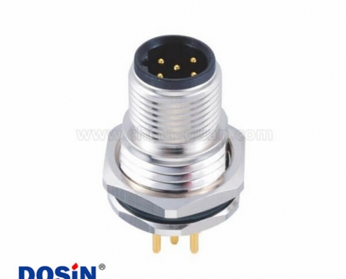 M12连接器5p B型板端公座PCB插板式前锁工业防水传感连接器