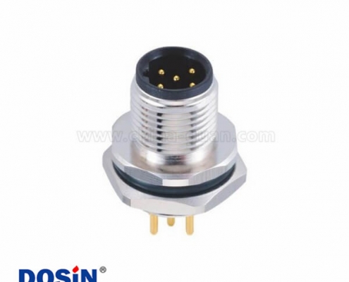 M12连接器5P 公c插座 B型板端PCB插板式 后锁工业防水传感连接器