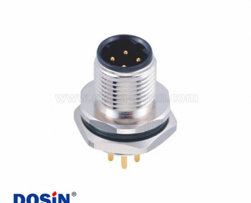 M12连接器4芯板端D型公座PCB插板式后锁工业防水传感连接器