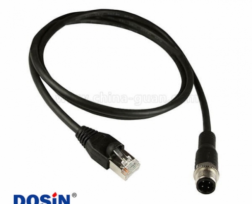 M12网线D Code 4芯公头转RJ45公头不带屏蔽注塑电缆1M AWG22
