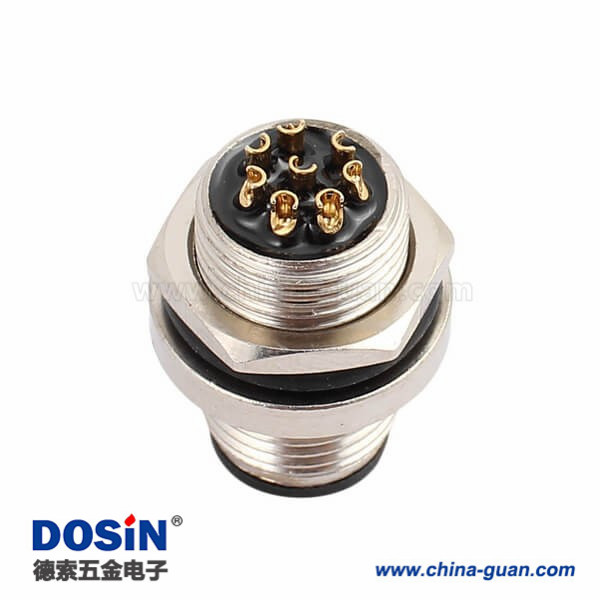 M12 8芯公头板端后锁板焊线插座防水连接器10PCS