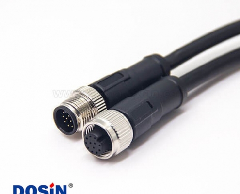 m12电缆接头A型180度公转母12芯传感器不带屏蔽1M AWG24