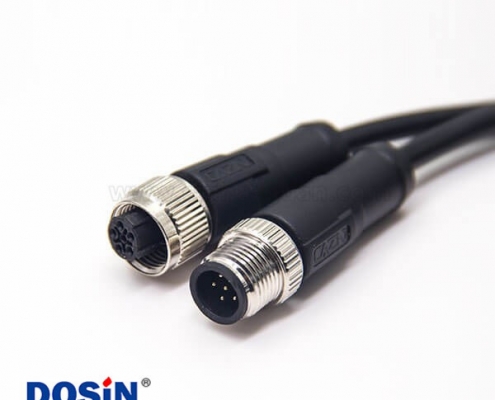 m12传感器电缆C扣5芯母头双边工业防水传感器不带屏蔽0.5M AWG22