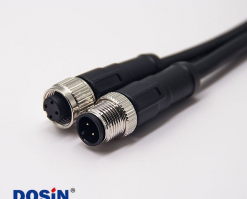 电缆接头m12四芯A编码公对母直式带屏蔽注塑线1M AWG22