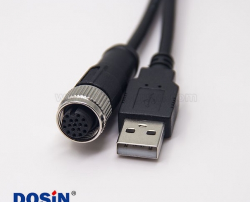 m12转USB接线180度m12A型17芯转USB Type A公头