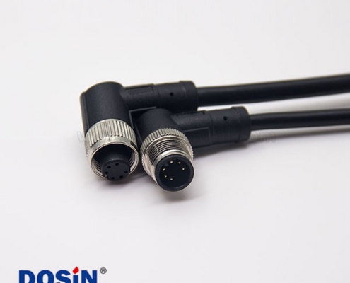 m12电缆弯公头6芯母头对公头A型直式防水不带屏蔽1M AWG24