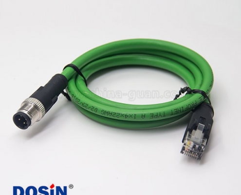 M12接头d型接头4芯公头转RJ45水晶插头连线1米不带屏蔽AWG22